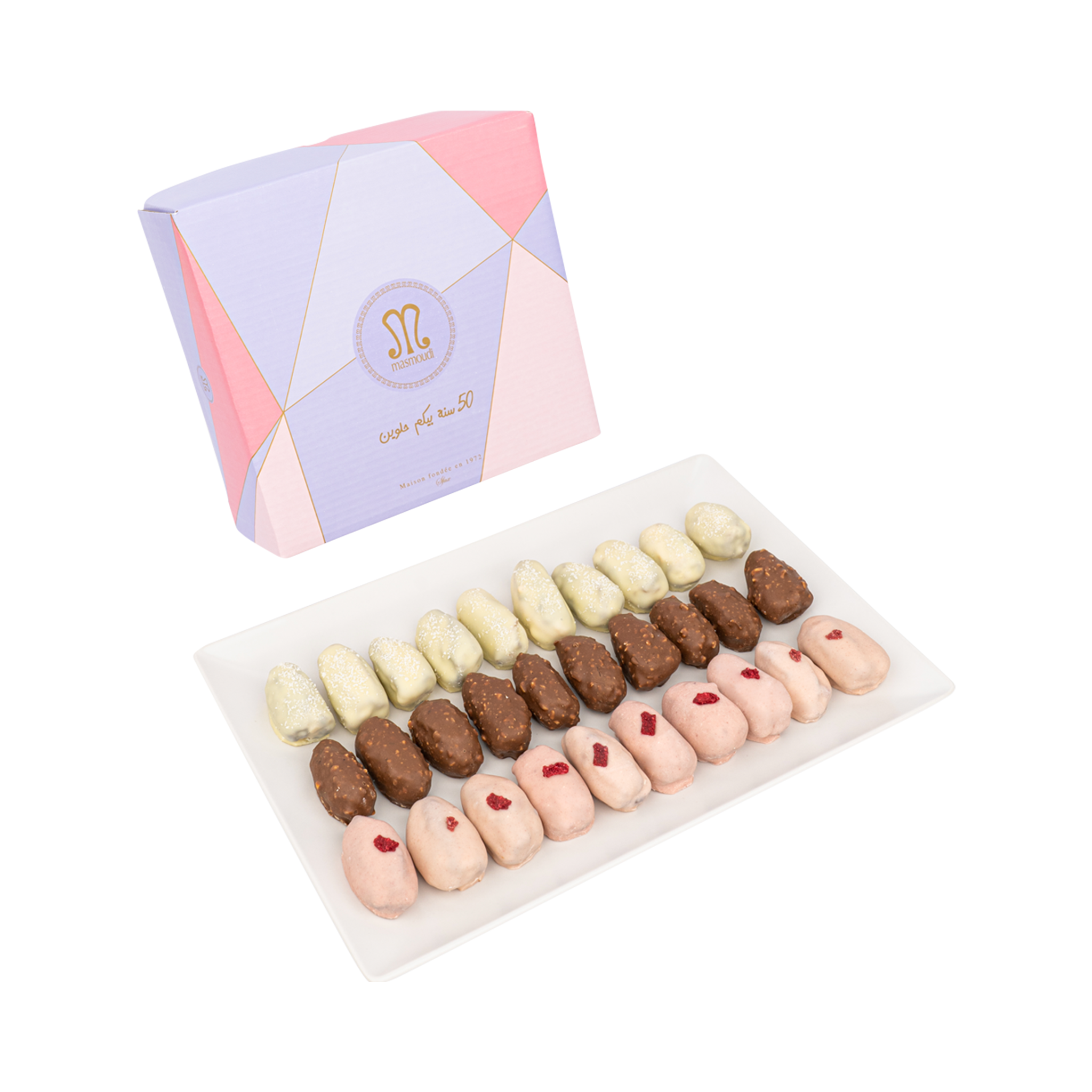 Crunchy coated Tunisian date bites in 500g box