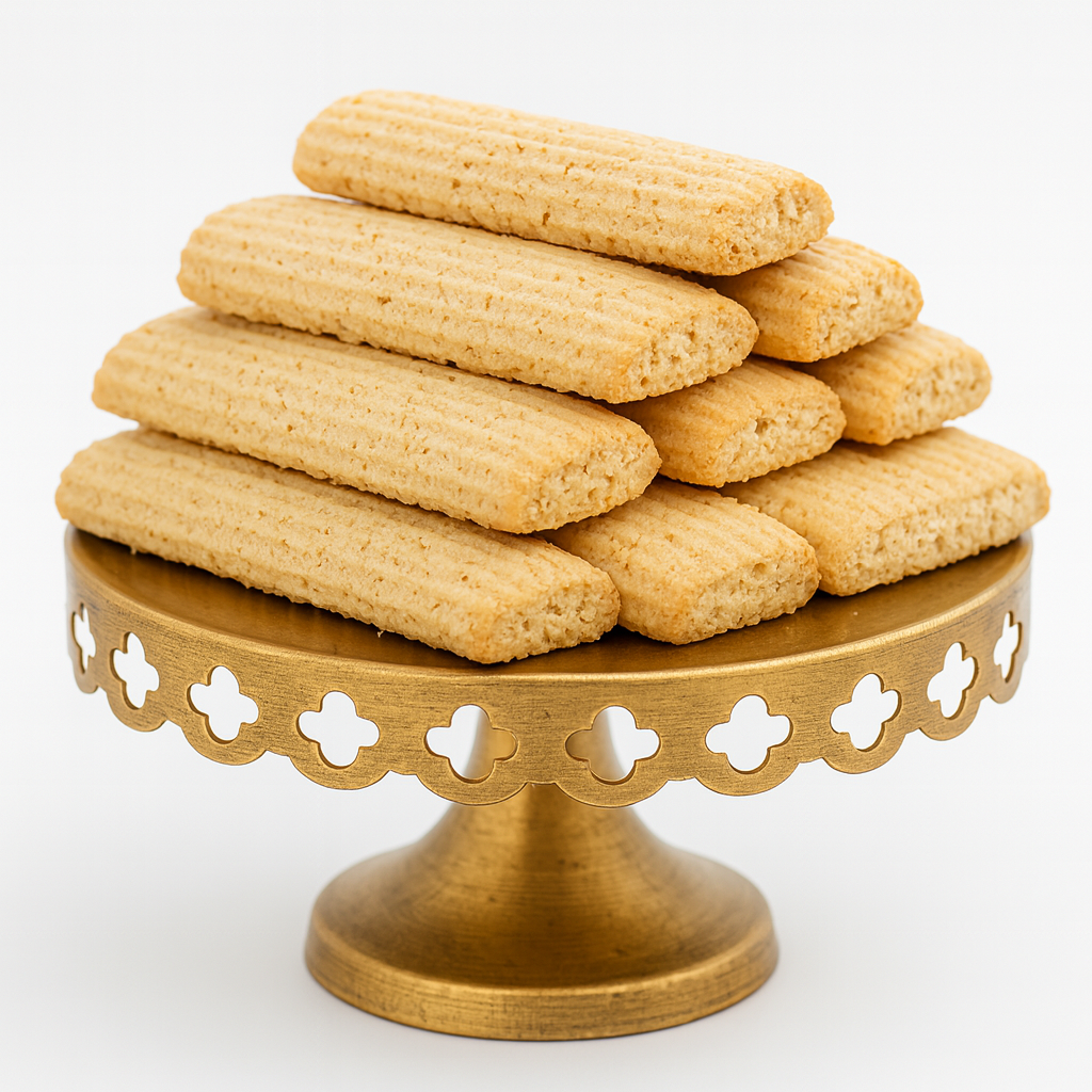 Bachkoutou Tunisian tea biscuits stacked on a plate by Masmoudi Gourmet