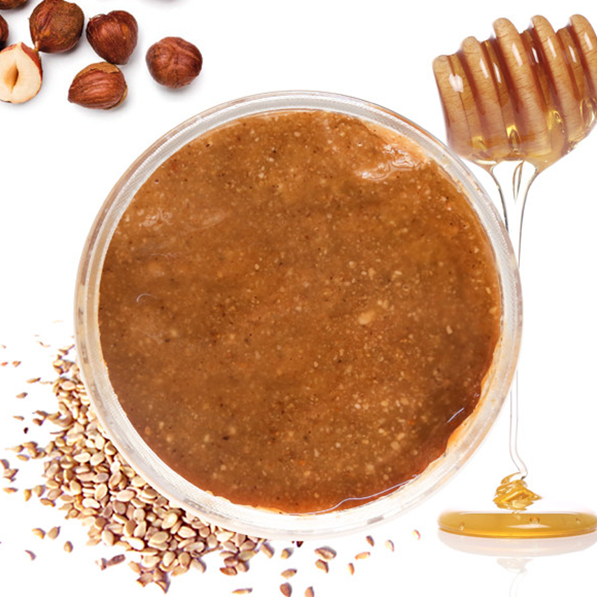 Tunisian zrir nut and sesame spread in jar or bowl 400g