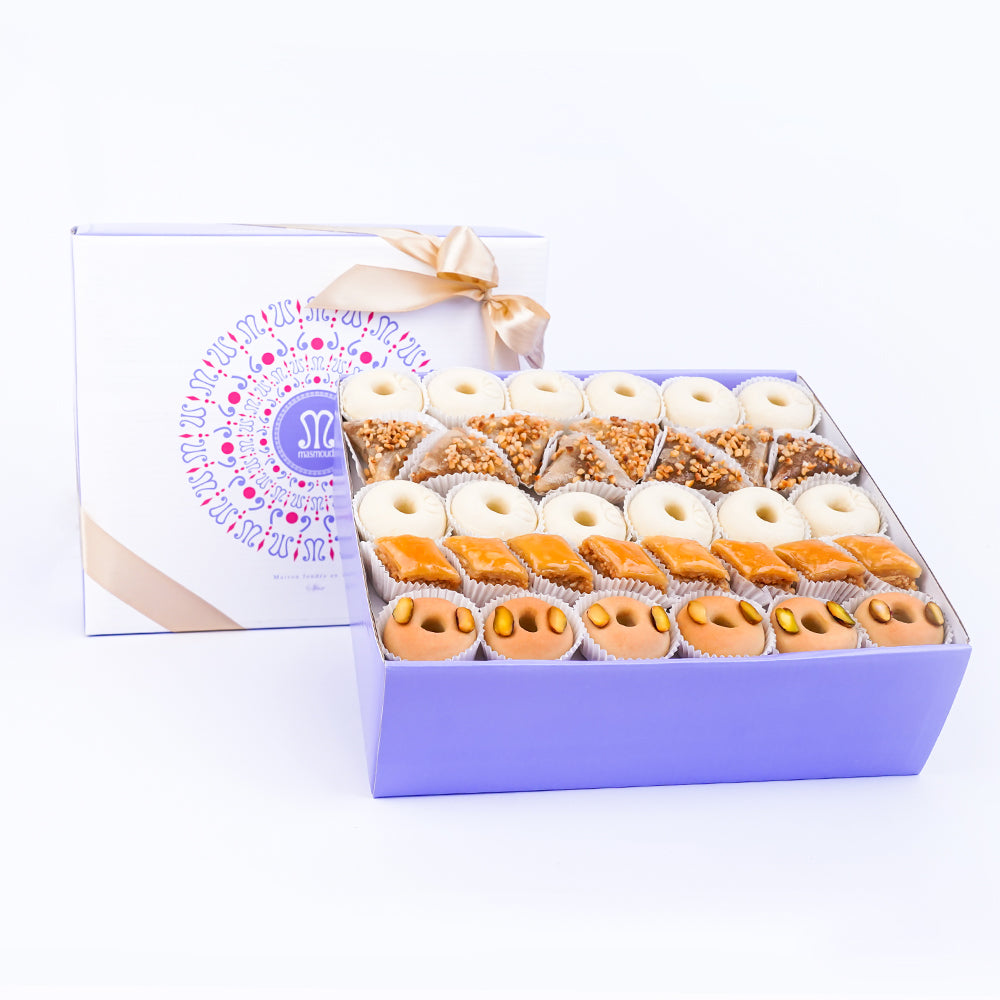 Sugar-free assortment 1kg Tunisian pastry gift box with light baklava and cookies